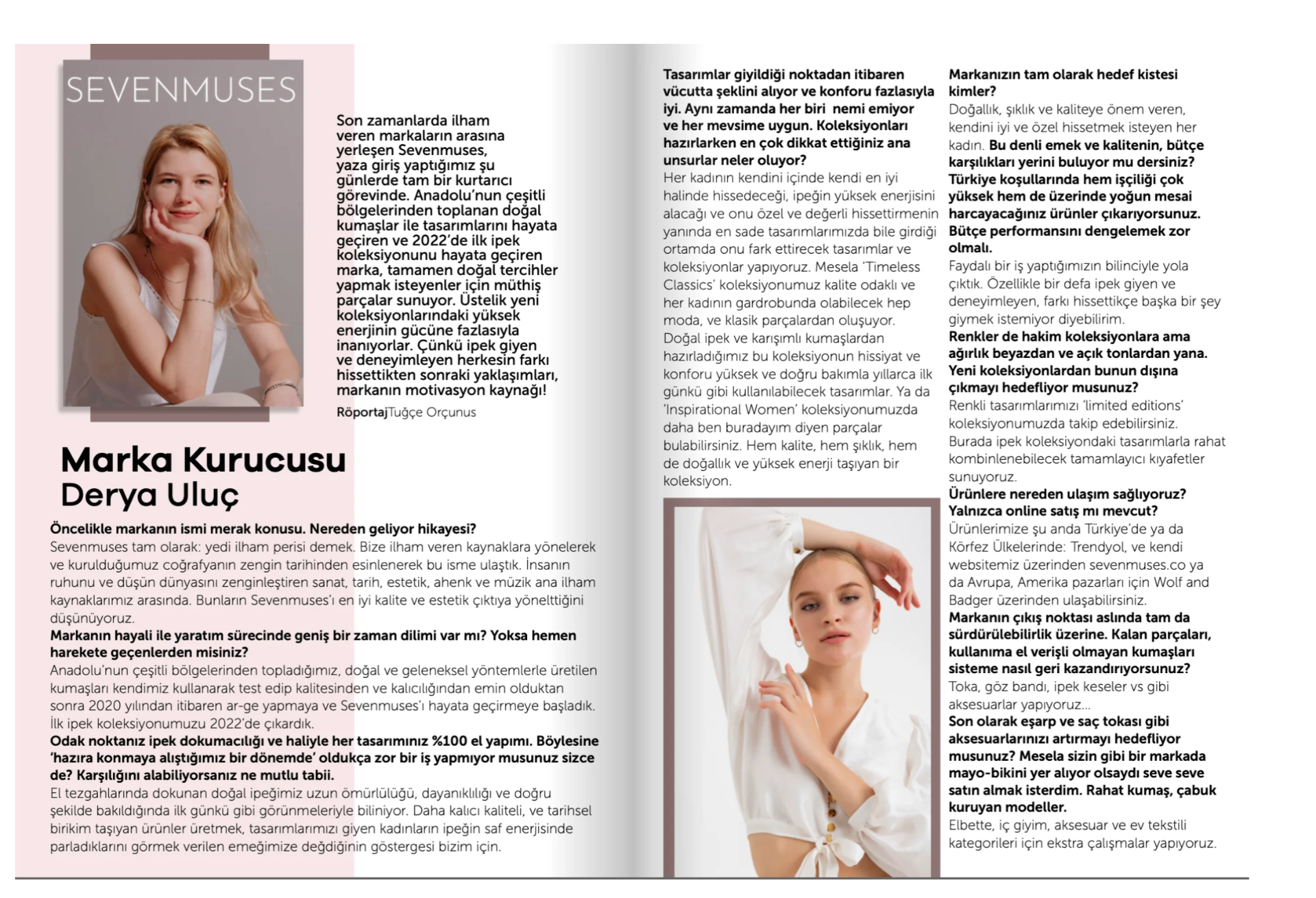 BeStyle Magazine founder interview spread featuring Derya Uluç and editorial text